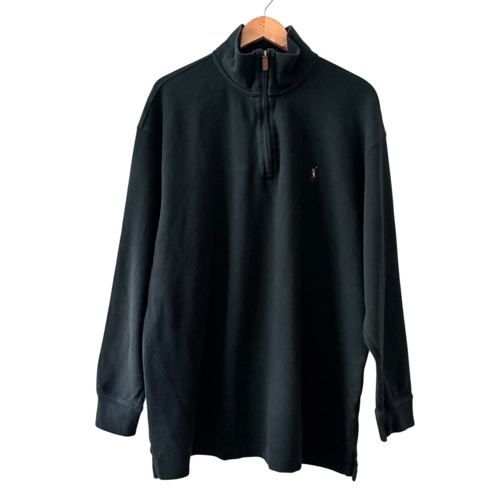 Polo Ralph Lauren Black Quarter Zip Estate Rib Pull Over Top